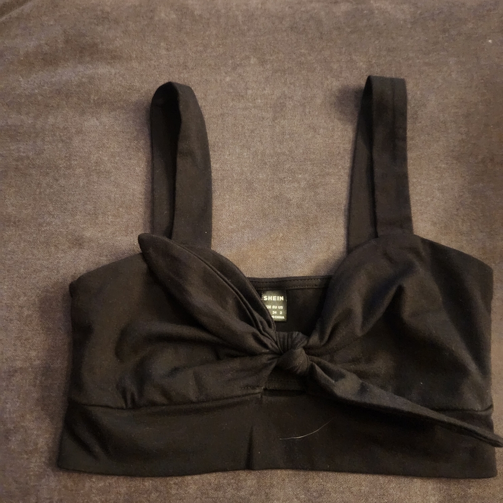 Black Crop Top with Bow Detail